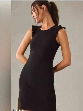 Nation LTD Black Ruffle-Shoulder Mini Dress